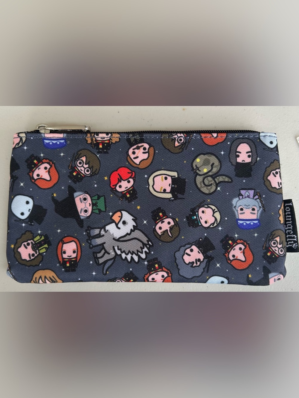 Loungefly Dark Gray Character Print Toiletry Pouch with Colorful Accents